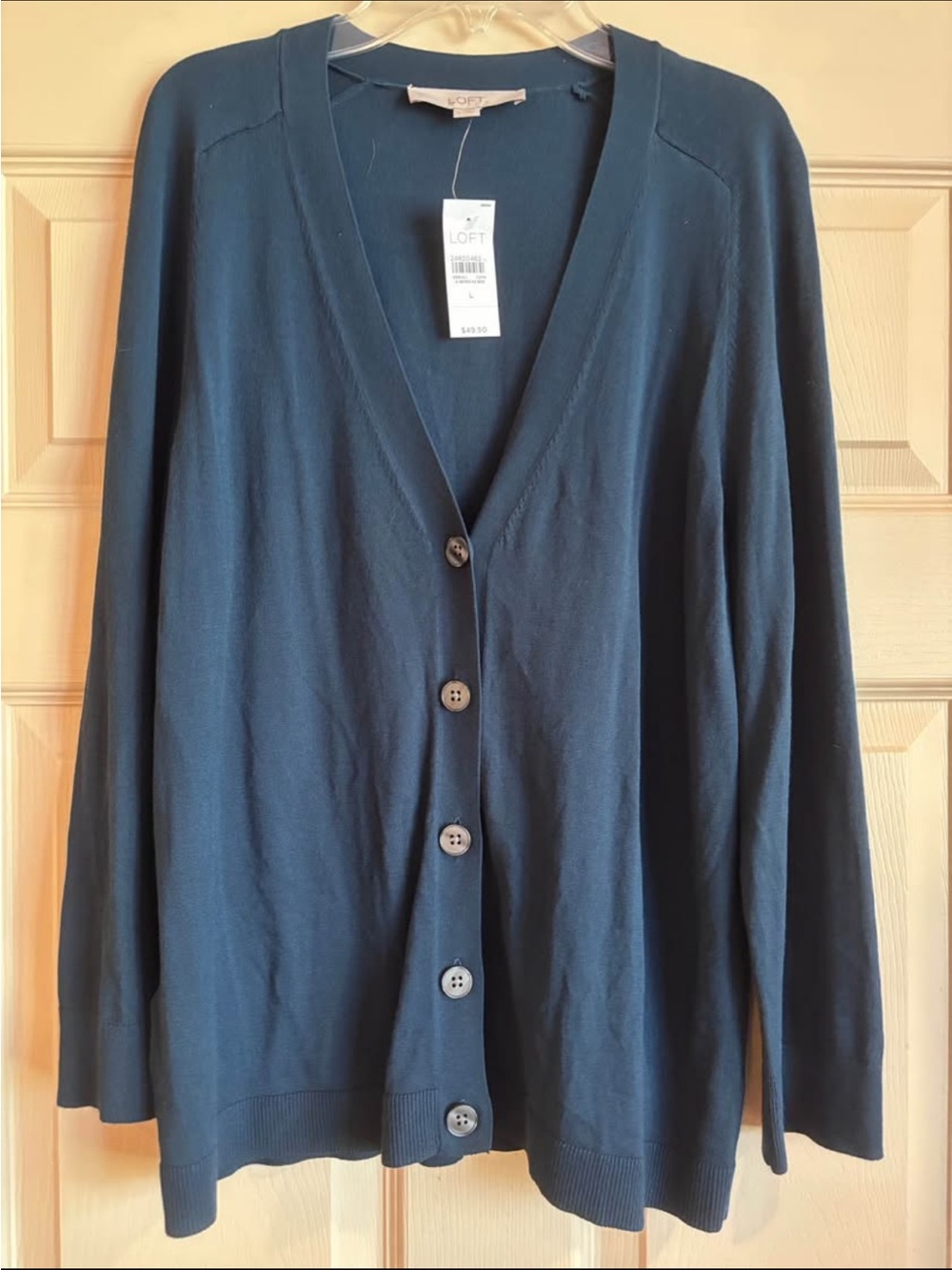 LOFT Women's Dark Navy Button-Front V-Neck Cardigan